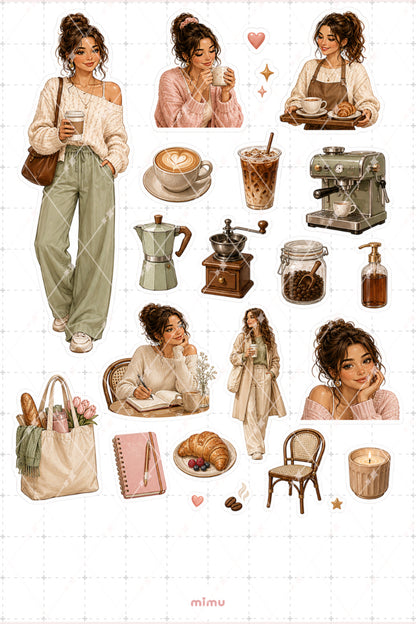 Coffee Lover Girl Kahve Tutkunu Kız Temalı Dekoratif 2'li Etiket