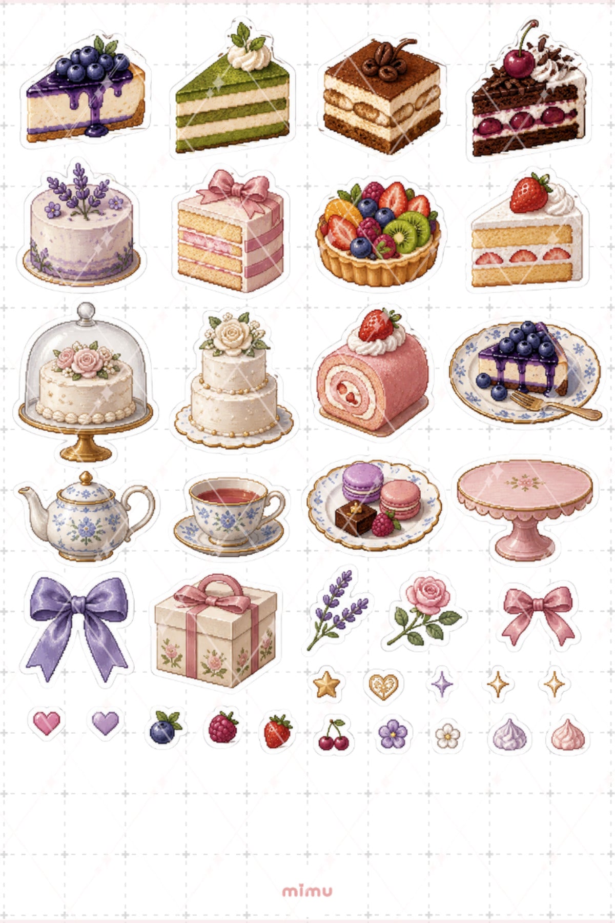 Pixel Art Tatlı Sticker Seti Dessert Pasta ve Şekerleme Temalı Dekoratif 2'li Etiket