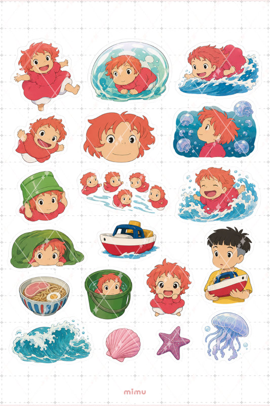 Ponyo Deniz Kızı Sticker Seti Studio Ghibli Anime Temalı 2li Etiket