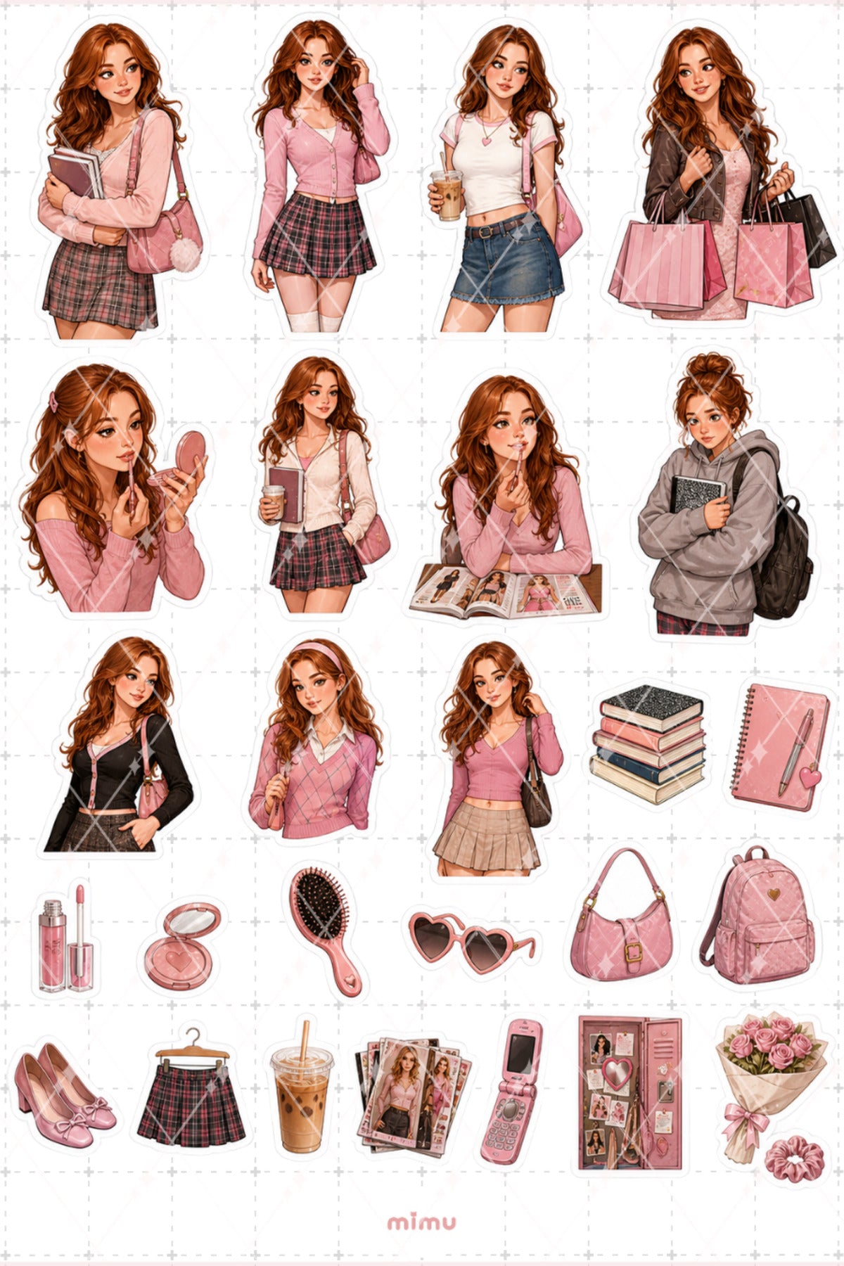 Cady Heron Sticker Seti Pembe Okul Moda Temalı Dekoratif 2'li Etiket
