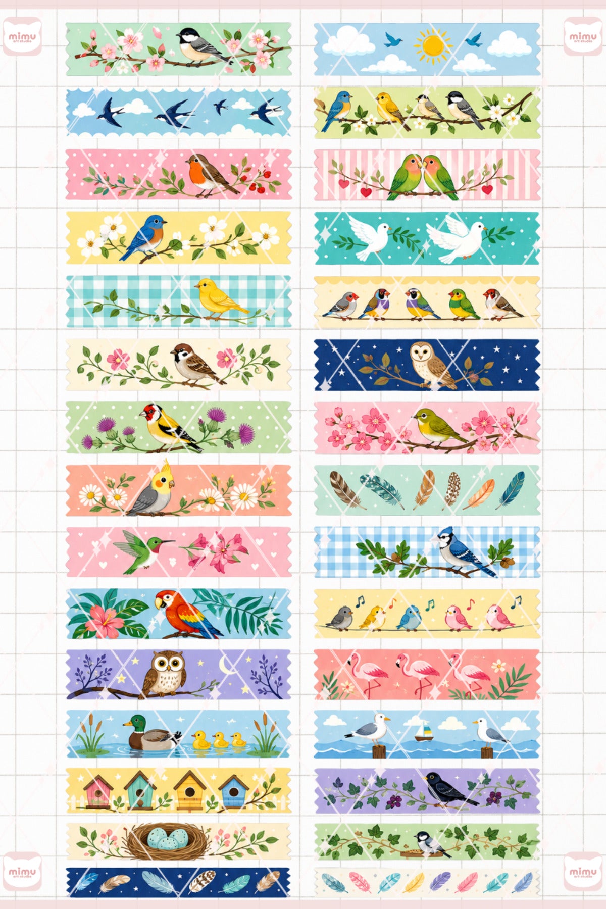 Kuş Temalı Washi Tape Seti Estetik Etiket Defter Günlük Scrapbook Süslemesi