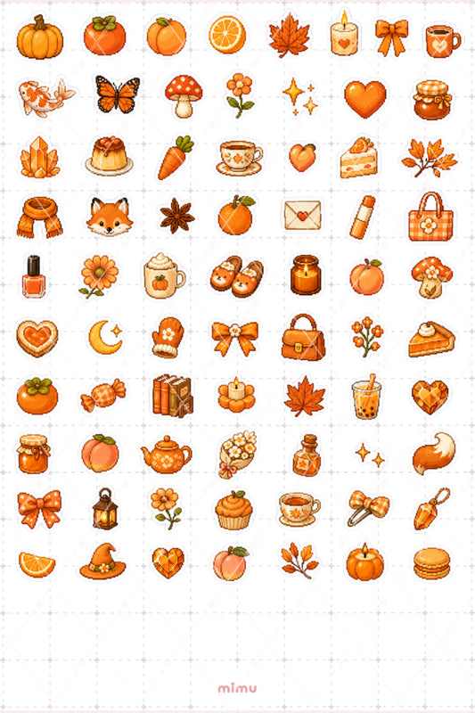 Pixel Art Turuncu Renk Sticker Seti Orange Estetik Renk Temalı Dekoratif 2'li Etiket