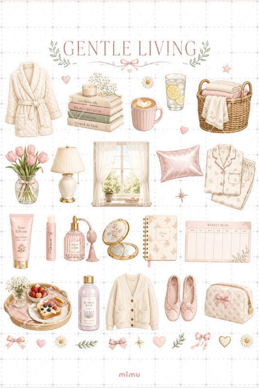 Soft Life Self Care Sticker Seti Pembe Bej Cozy Yaşam Temalı 2li Etiket