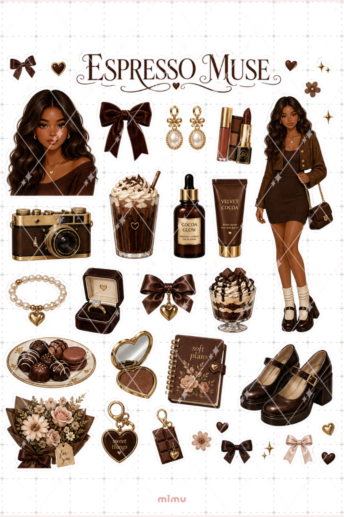 Dark Chocolate Girl Sticker Seti Kahverengi Çikolata Kız Temalı 2li Etiket