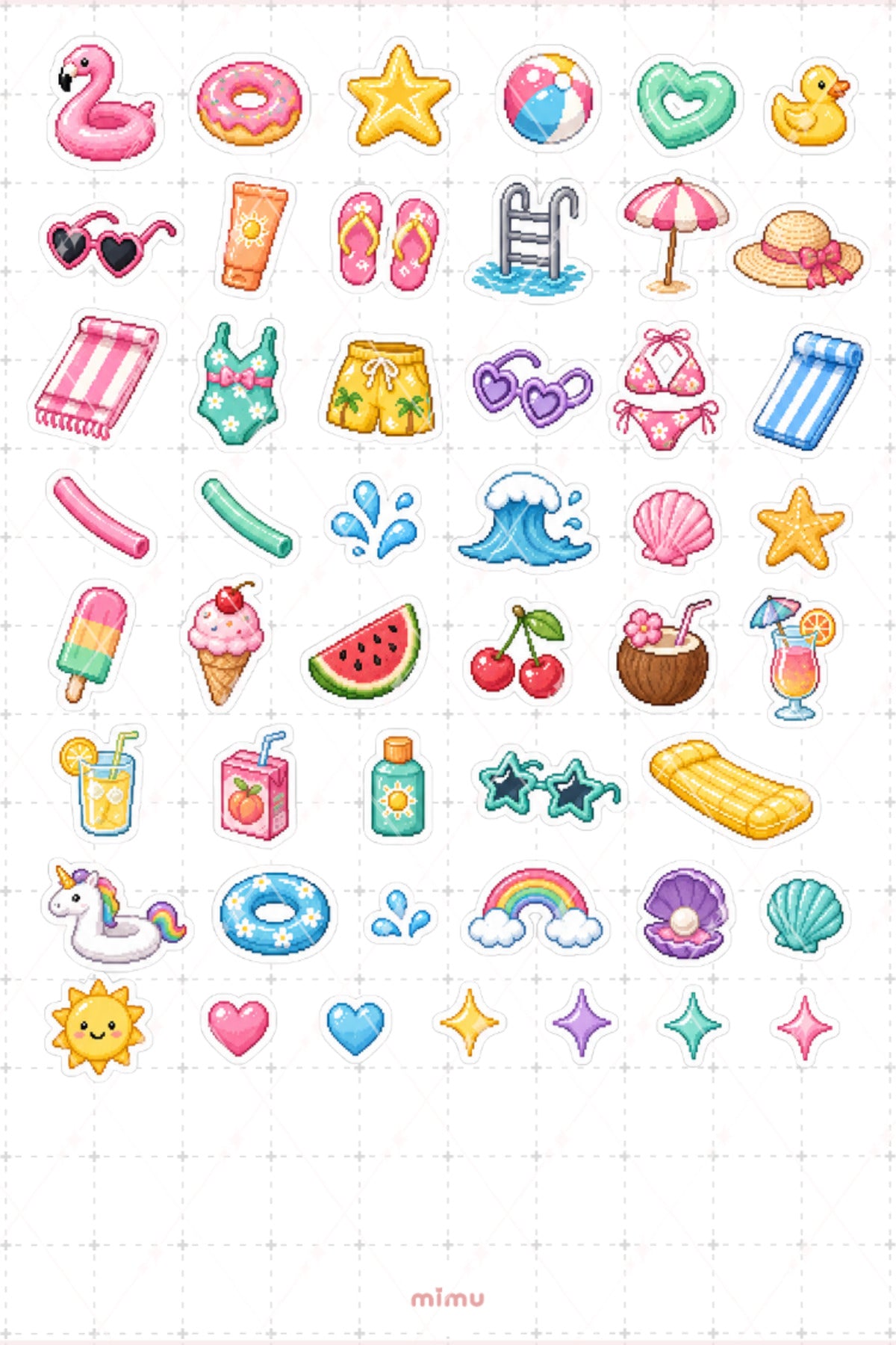 Pixel Art Havuz Partisi Sticker Seti Yaz Eğlencesi Temalı Dekoratif 2'li Etiket