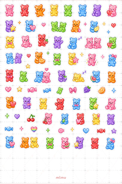 Pixel Art Jelibon Ayıcık Sticker Seti Gummy Bear Şeker Temalı Dekoratif 2'li Etiket