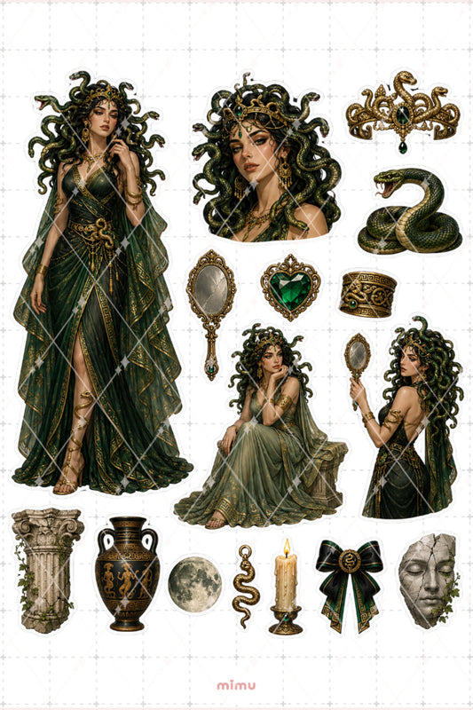 Medusa Cadılar Bayramı Kostümü Sticker Seti Halloween Temalı Dekoratif 2'li Etiket