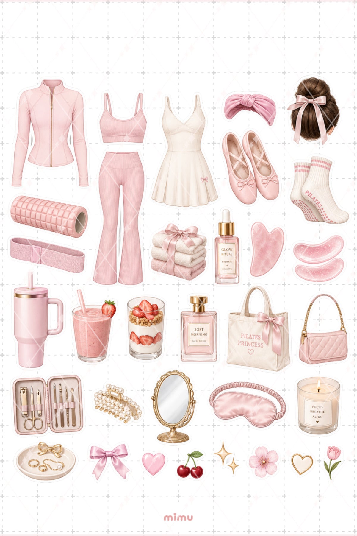 Pilates Princess Sticker Seti Pembe Krem Pilates Estetiği 2li Etiket