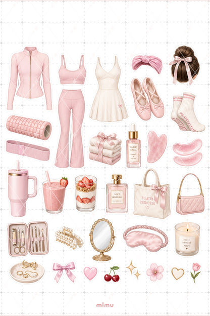 Pilates Princess Sticker Seti Pembe Krem Pilates Estetiği 2li Etiket