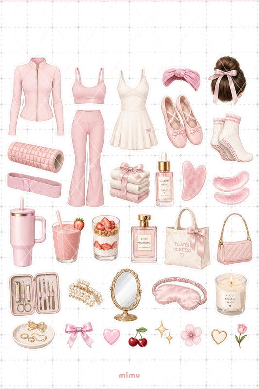 Pilates Princess Sticker Seti Pembe Krem Pilates Estetiği 2li Etiket