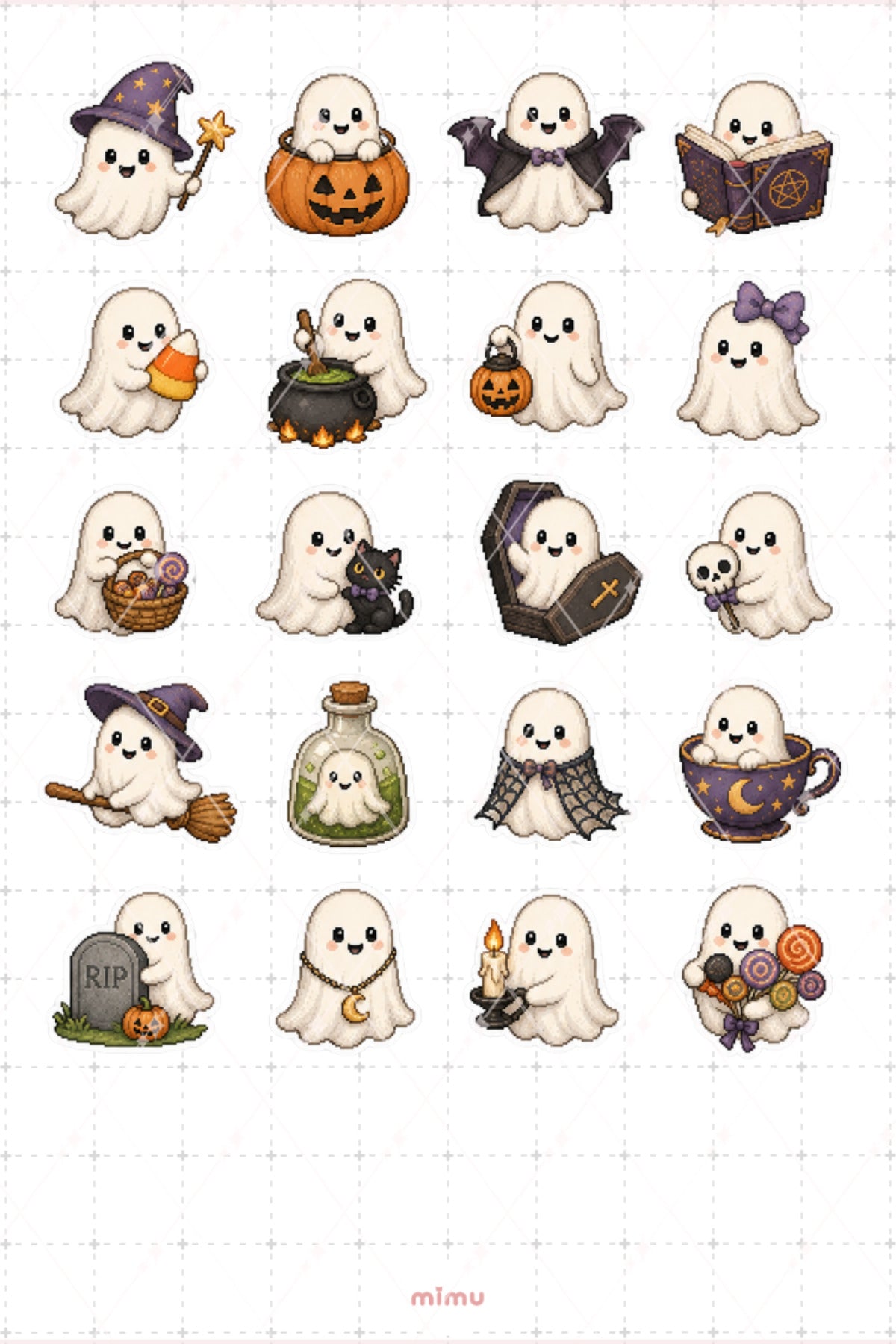 Pixel Art Halloween Sticker Seti Hayalet Temalı Dekoratif 2'li Etiket - 2