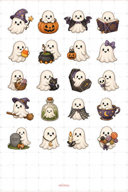 Pixel Art Halloween Sticker Seti Hayalet Temalı Dekoratif 2'li Etiket - 2