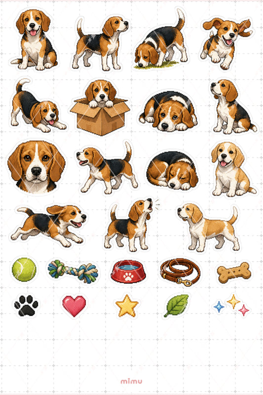 Pixel Art Beagle Köpek Sticker Seti Irk Köpek Temalı Dekoratif 2'li Etiket