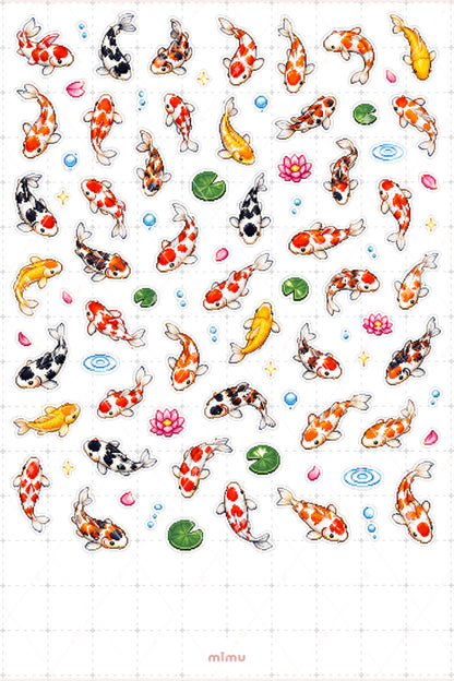 Pixel Art Koi Balığı Sticker Seti Japon Bahçesi Temalı Dekoratif 2'li Etiket