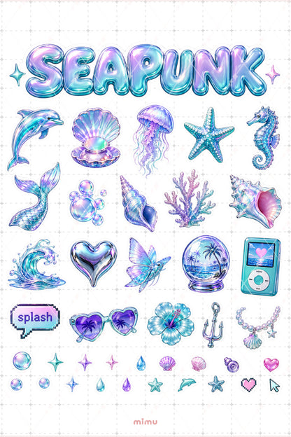 Seapunk Sticker Seti Sedefli Deniz Okyanus Pastel Estetik 2li Etiket - 2