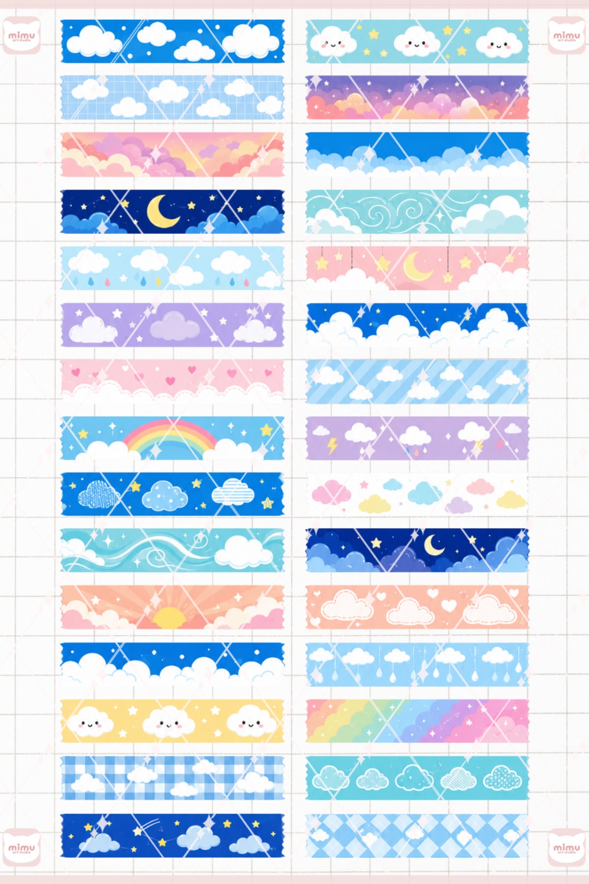 Bulut Temalı Washi Tape Seti Estetik Etiket Defter Günlük Scrapbook Süslemesi