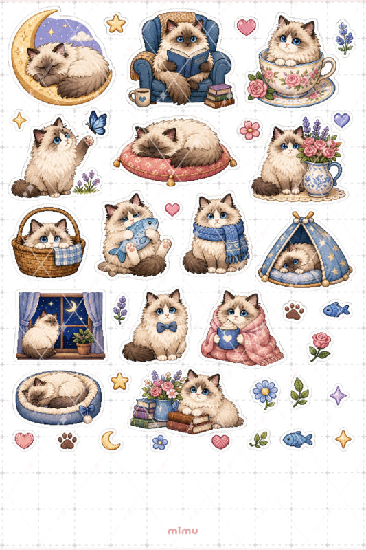 Pixel Art Ragdoll Kedi Sticker Seti Irk Kedi Temalı Dekoratif 2'li Etiket