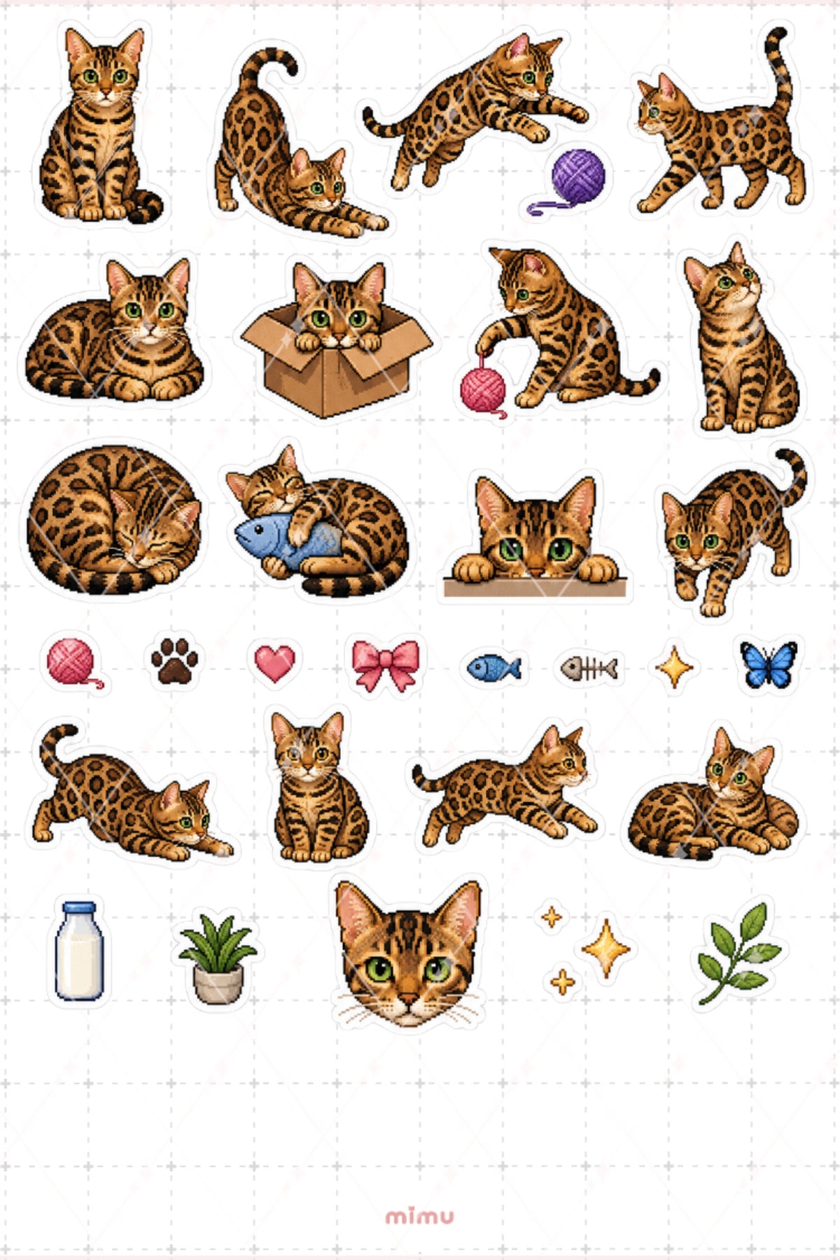 Pixel Art Bengal Kedi Sticker Seti Leopar Desenli Kedi Temalı Dekoratif 2'li Etiket