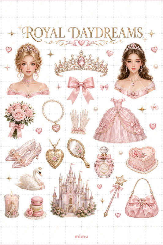 Enchanted Princess Sticker Seti Mavi Pembe Prenses Kolaj Masal Temalı 2li Etiket