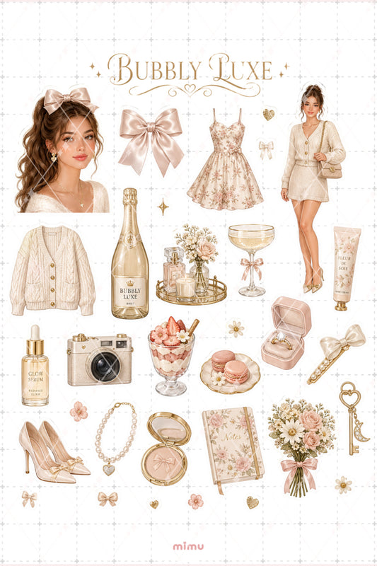 Champagne Girl Sticker Seti Şampanya Bej Lüks Romantik Estetik 2li Etiket