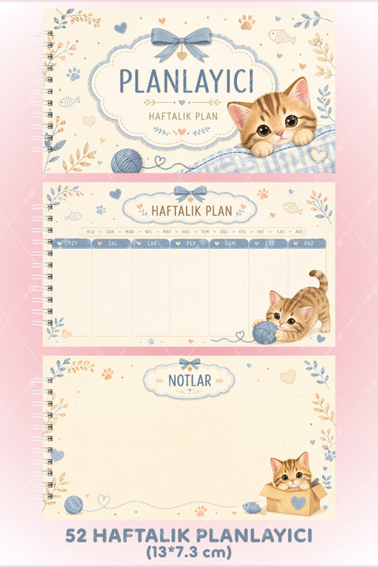 Tekir Kedi Haftalık Planlayıcı Spiralli Sert Kapak 52 Haftalık Not Sayfalı