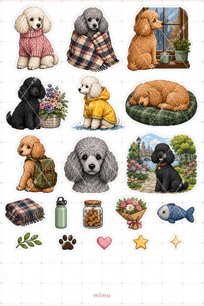 Pixel Art Poodle Köpek Sticker Seti Kaniş Irk Köpek Temalı Dekoratif 2'li Etiket