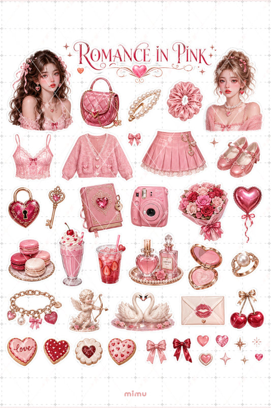 Lovecore Sweethearts Sticker Seti Romantik Pembe Kalp Kolaj Temalı 2li Etiket