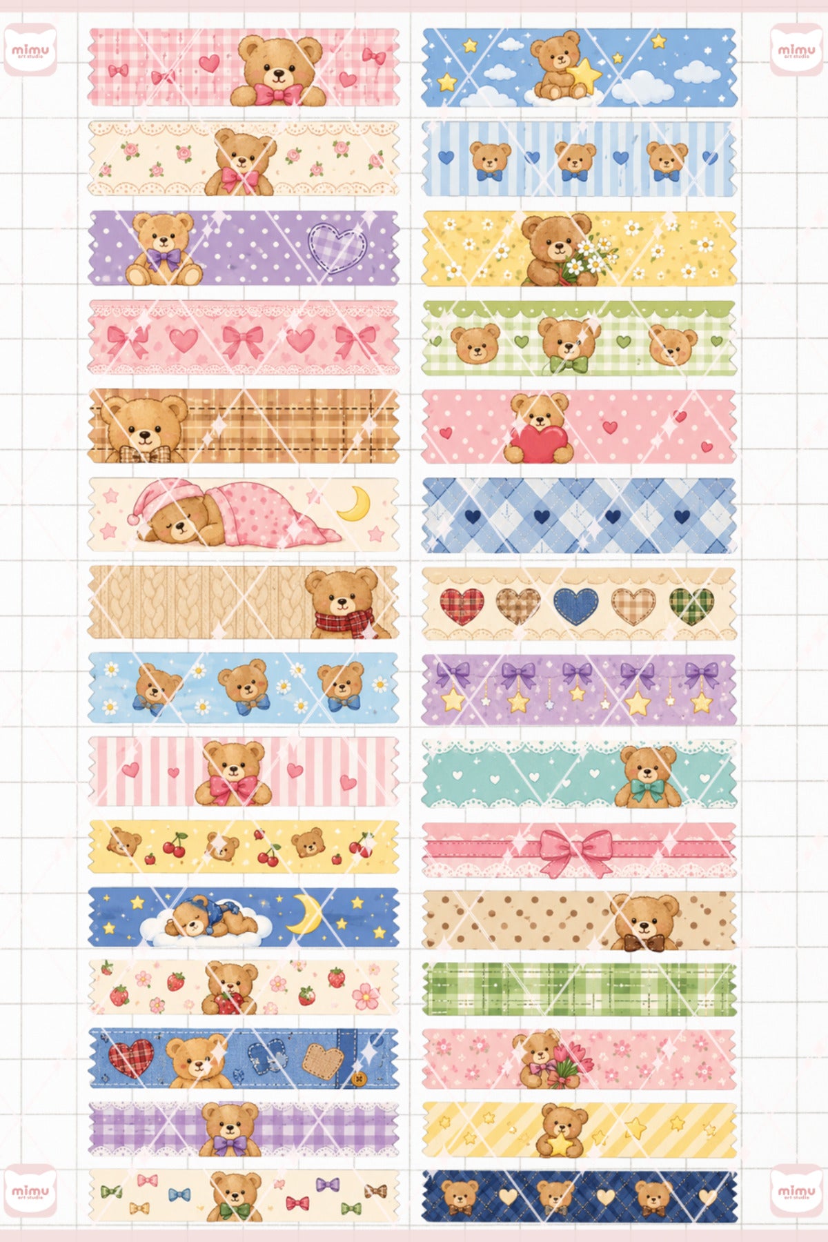 Oyuncak Ayı Temalı Washi Tape Seti Estetik Etiket Defter Günlük Scrapbook Süslemesi