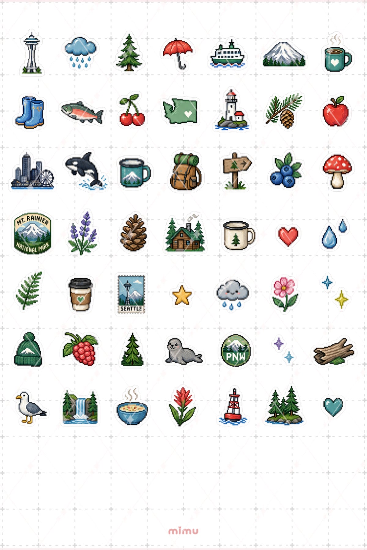 Pixel Art Washington Sticker Seti Amerika Şehir Temalı Dekoratif 2'li Etiket