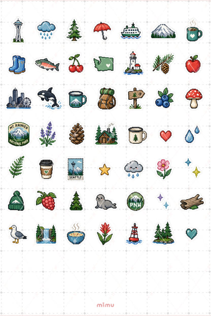 Pixel Art Washington Sticker Seti Amerika Şehir Temalı Dekoratif 2'li Etiket