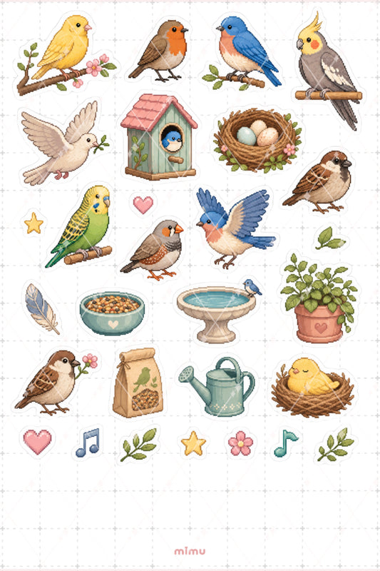 Pixel Art Kuş Sticker Seti Doğa ve Kanatlı Hayvan Temalı Dekoratif 2'li Etiket