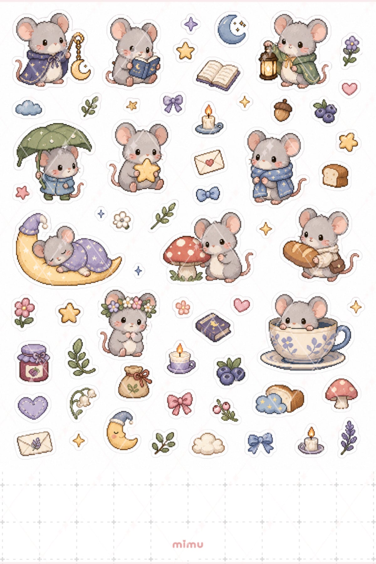 Pixel Art Fare Sticker Seti Mouse Minik Hayvan Temalı Dekoratif 2'li Etiket