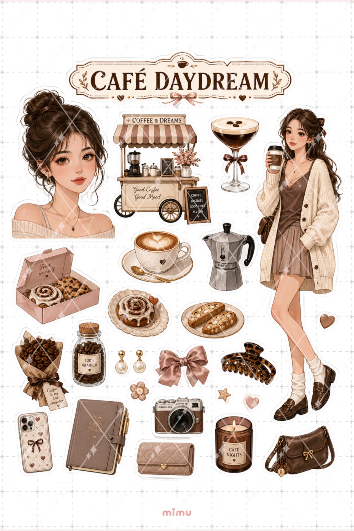 Coffee Girl Sticker Seti Kahve Kız Latte Temalı 2li Dekoratif Etiket - 2