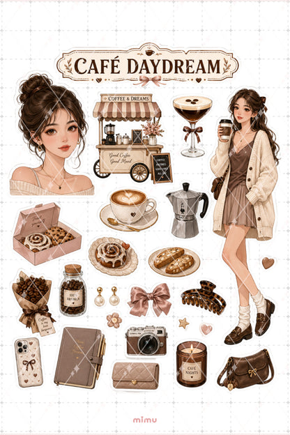 Coffee Girl Sticker Seti Kahve Kız Latte Temalı 2li Dekoratif Etiket - 2