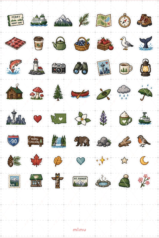 Pixel Art Washington Sticker Seti Amerika Şehir Temalı Dekoratif 2'li Etiket