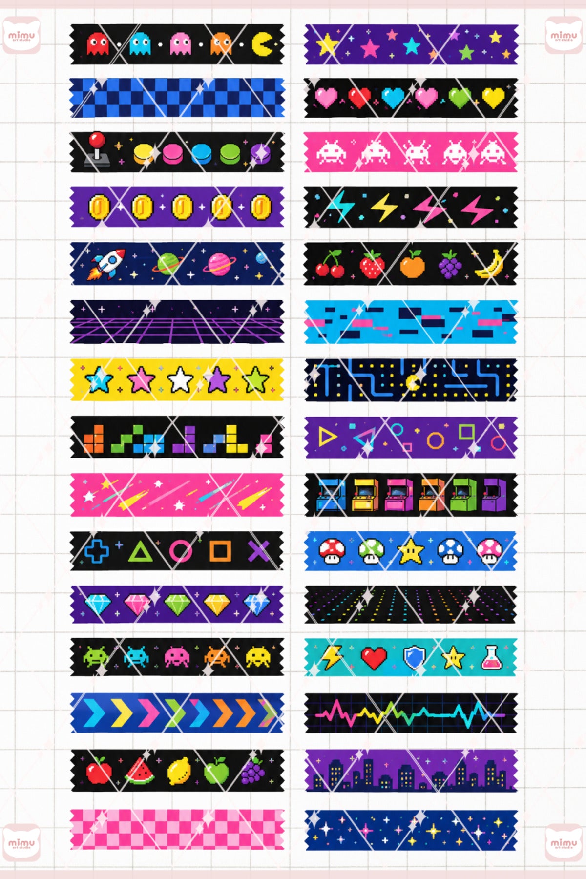 Arcade Temalı Washi Tape Seti Estetik Etiket Defter Günlük Scrapbook Süslemesi