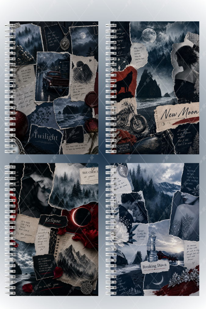 Twilight Film Temalı A5 Spiralli 4lü Not Defteri Seti Kalın Kapaklı Defter