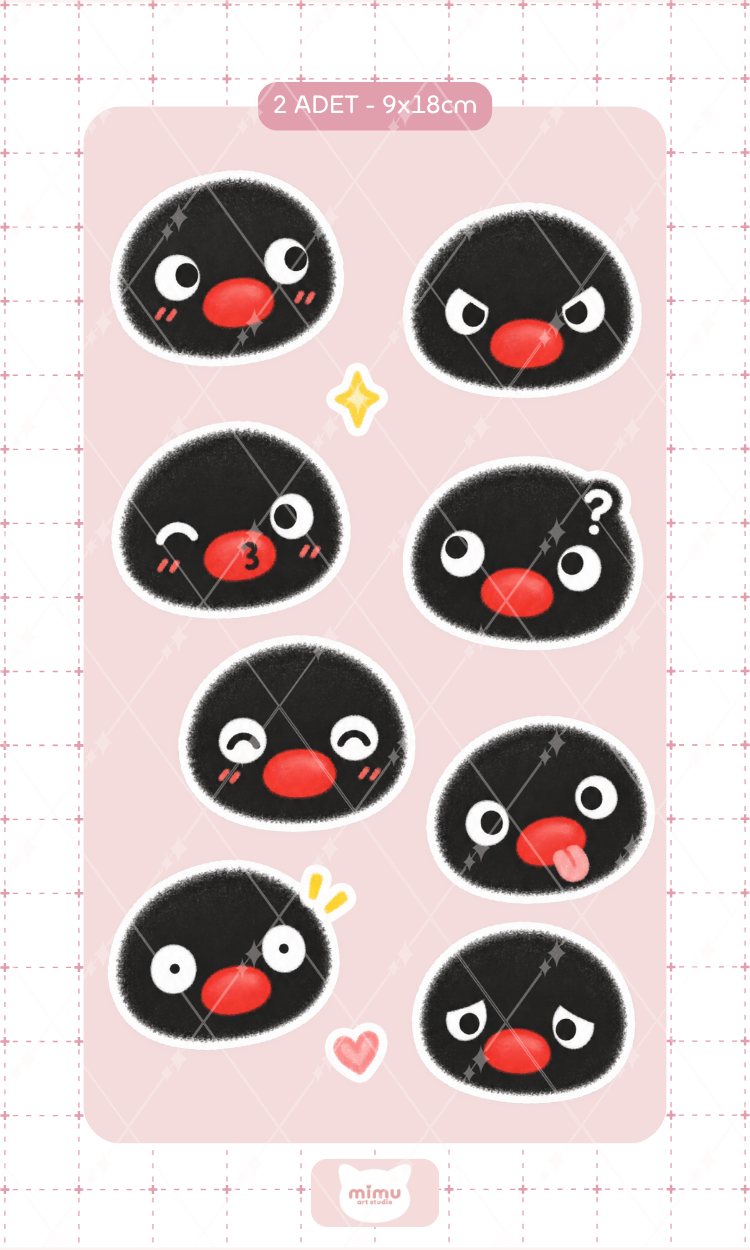 Pingu Komik Yüz İfadeleri Sticker Seti Sevimli Penguen Suratları Dekoratif Etiket 2 Adet
