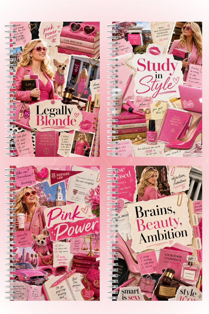 Legally Blonde Elle Woods Temalı A5 Spiralli 4lü Not Defteri Seti Kalın Kapaklı Defter