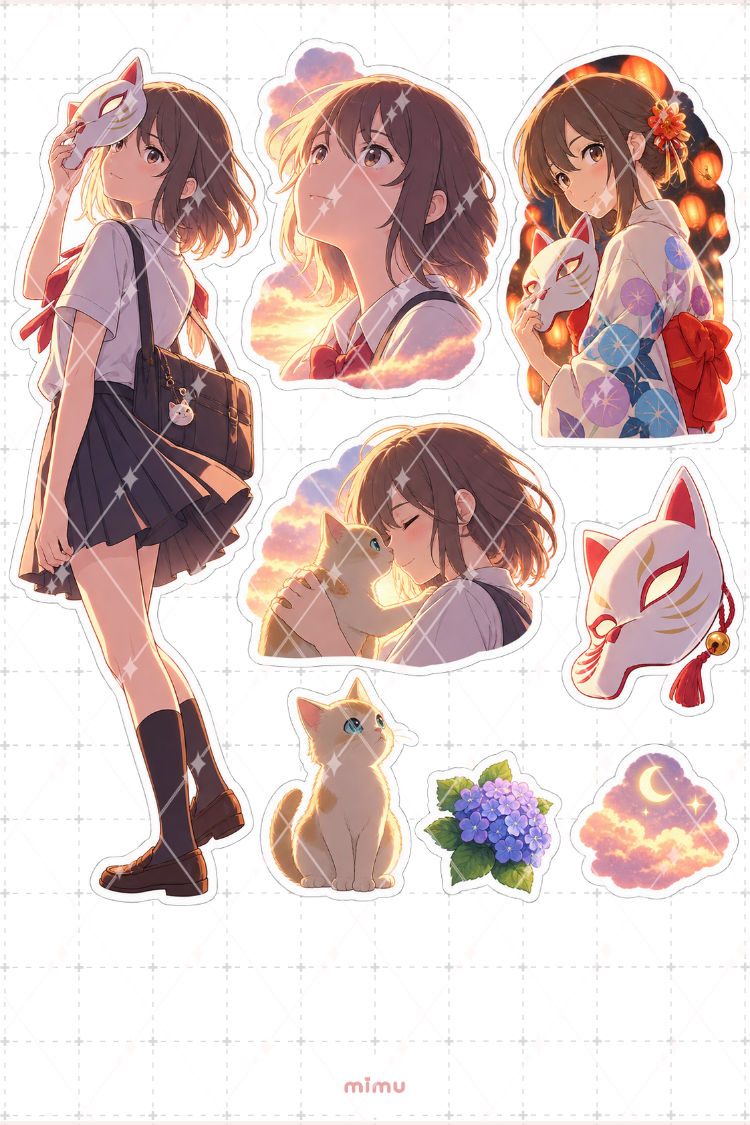 A Whisker Away Sticker Seti Anime Temalı Dekoratif 2'li Etiket