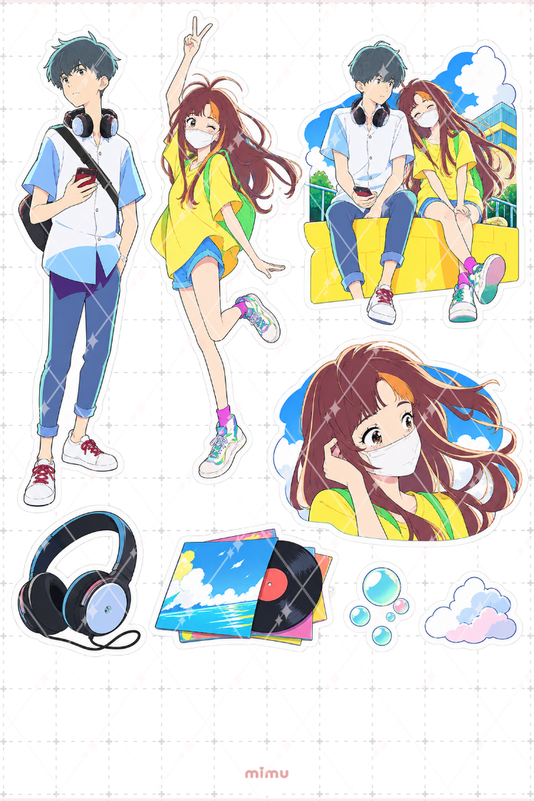 Words Bubble Up Like Soda Pop Sticker Seti Anime Temalı Dekoratif 2'li Etiket