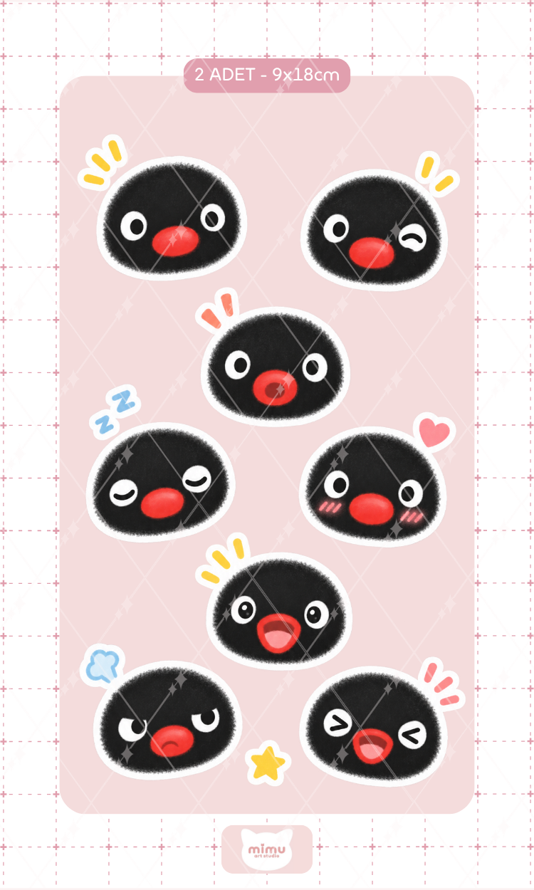 Pingu Duygusal Yüz İfadeleri Sticker Seti Sevimli Penguen Suratları Dekoratif Etiket 2 Adet