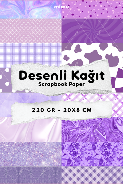 Desenli Kağıt Seti Scrapbook Kağıdı (220 gr) Ajanda Kolaj Junk Journal Bullet Journal Kağıtları