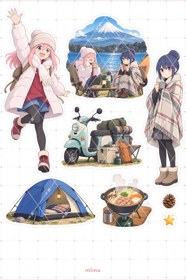 Yuru Camp Laid-Back Camp Sticker Seti Kamp Anime Temalı Dekoratif 2'li Etiket