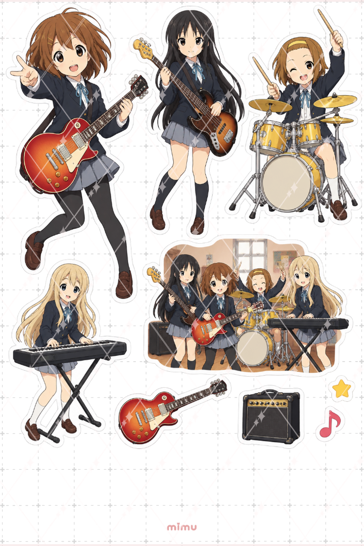 K-On! Sticker Seti Müzik Anime Temalı Dekoratif 2'li Etiket