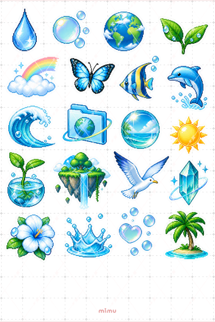 Frutiger Aero Pixel Art Sticker Seti Retro Dijital Temalı Dekoratif 2'li Etiket