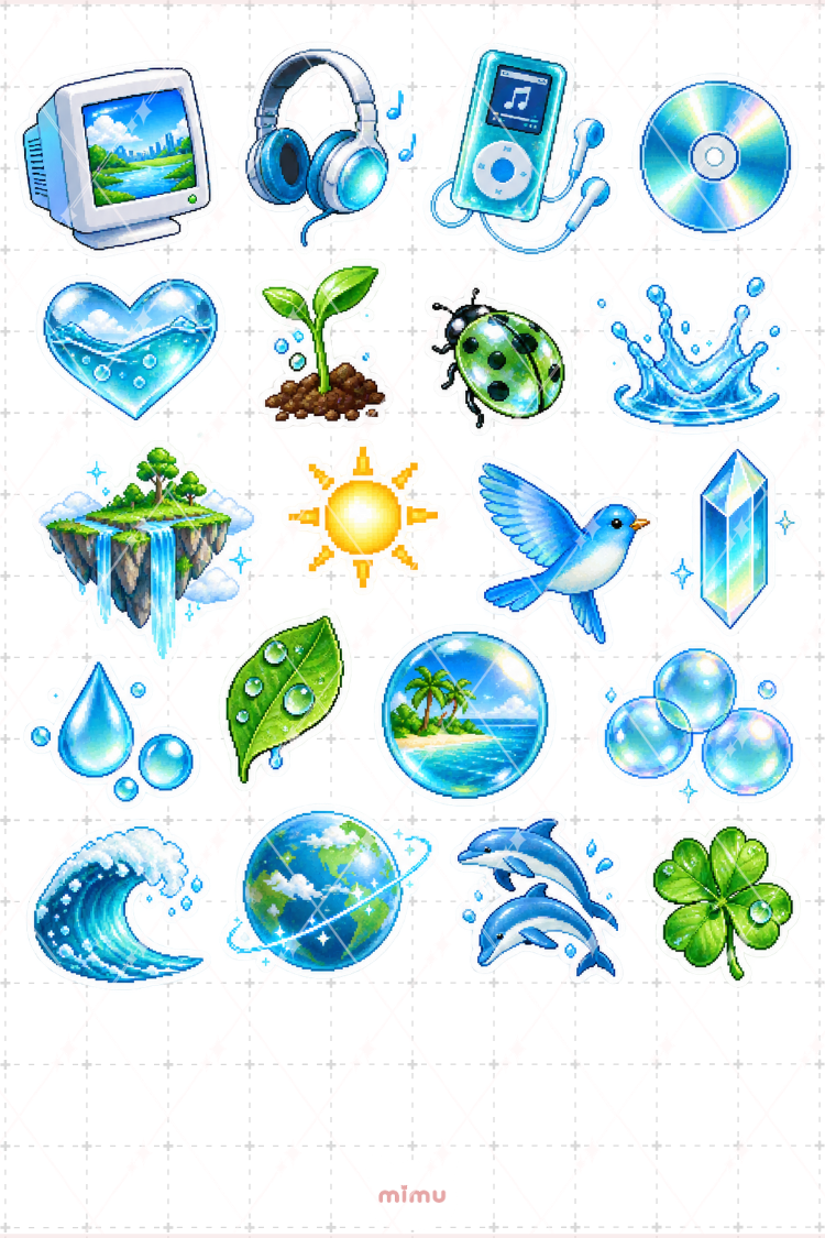 Frutiger Aero Pixel Art Sticker Seti Retro Dijital Temalı Dekoratif 2'li Etiket - 2