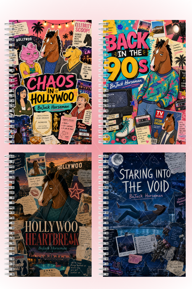 BoJack Horseman Temalı A5 Spiralli 4lü Not Defteri Seti Kalın Kapaklı Defter