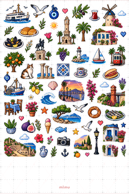 İzmir Pixel Art Sticker Seti Şehir Temalı Dekoratif 2'li Etiket - 2