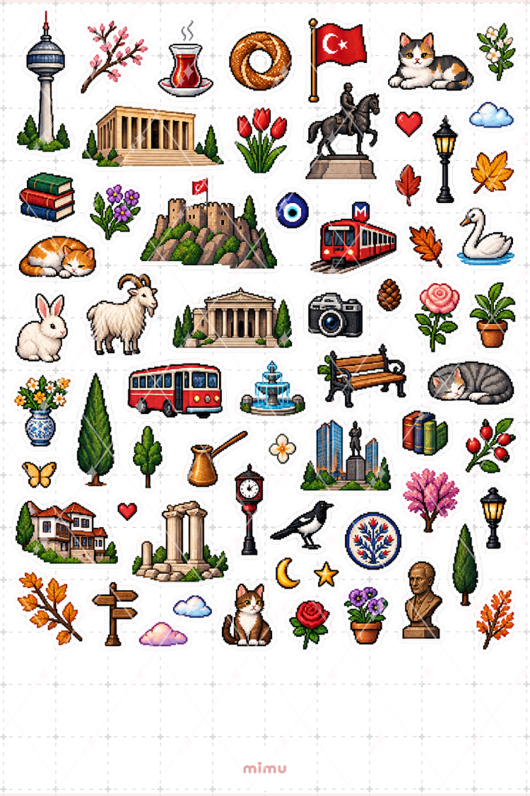 Ankara Pixel Art Sticker Seti Şehir Temalı Dekoratif 2'li Etiket